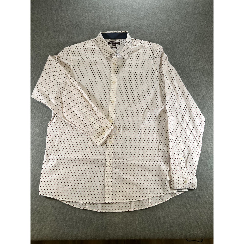 Michael Kors Mens XXL Slim Fit White Red Navy Square Print Button Down Shirt